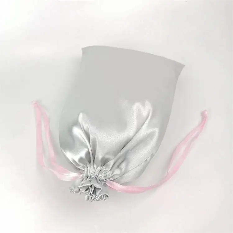 Wholesale price silky satin custom logo drawstring bag for bundles
