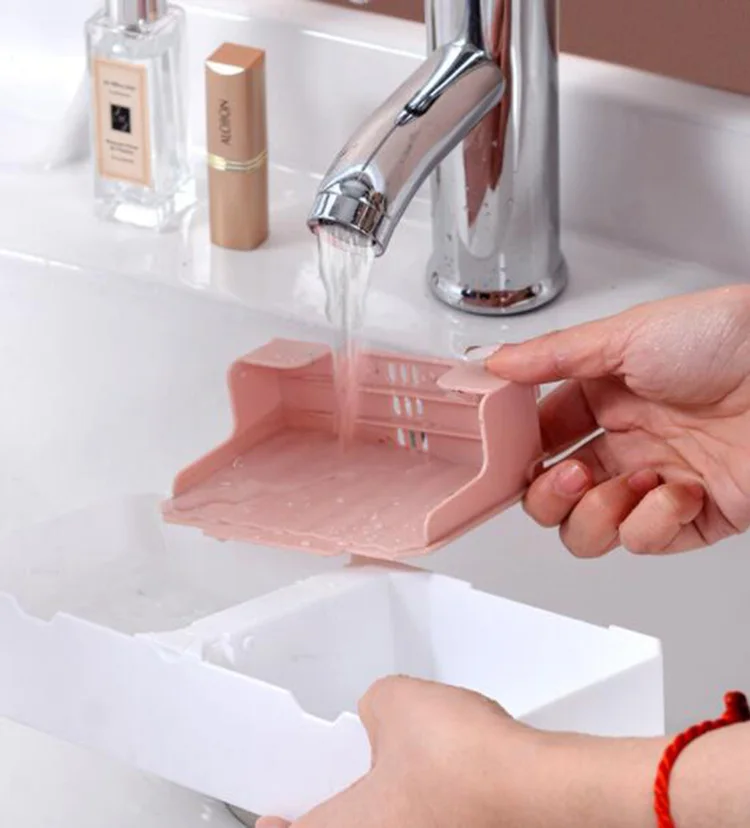 Vertical Single Double Grids Design Nail-free Wall Hanging Drain Lid Dust-proof Soap Box Plastic Shower Bathroom Products