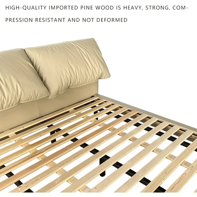 Italian Style Suspended Bed Solid Wood Minimalist Bedroom Furniture Light Luxury Master Bedroom Leather Double Up-Holstered Bed