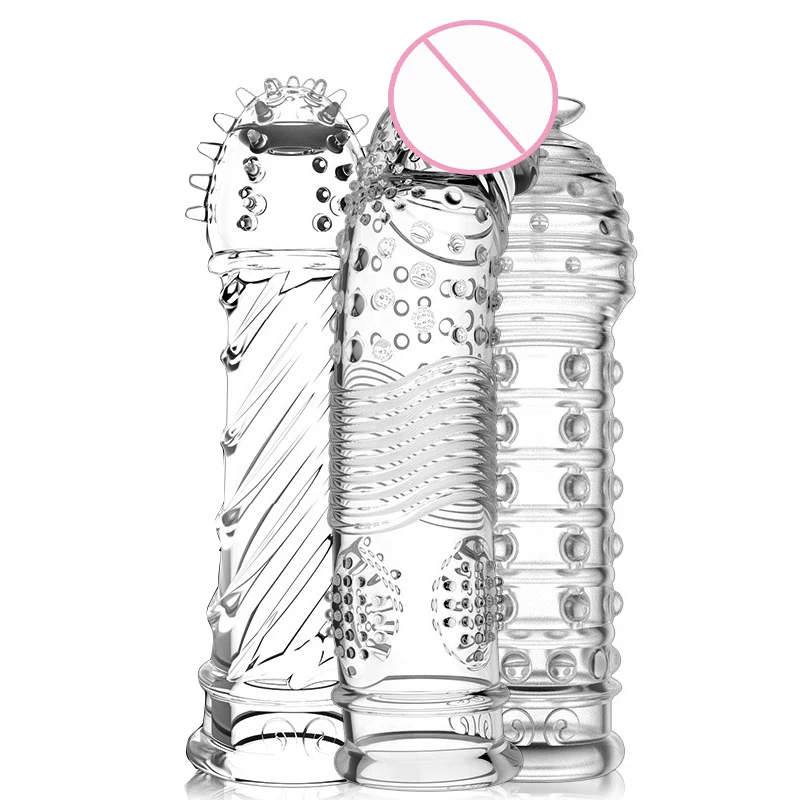 Men Adult Sex Toy Crystal Condom Penis Extension Sleeve