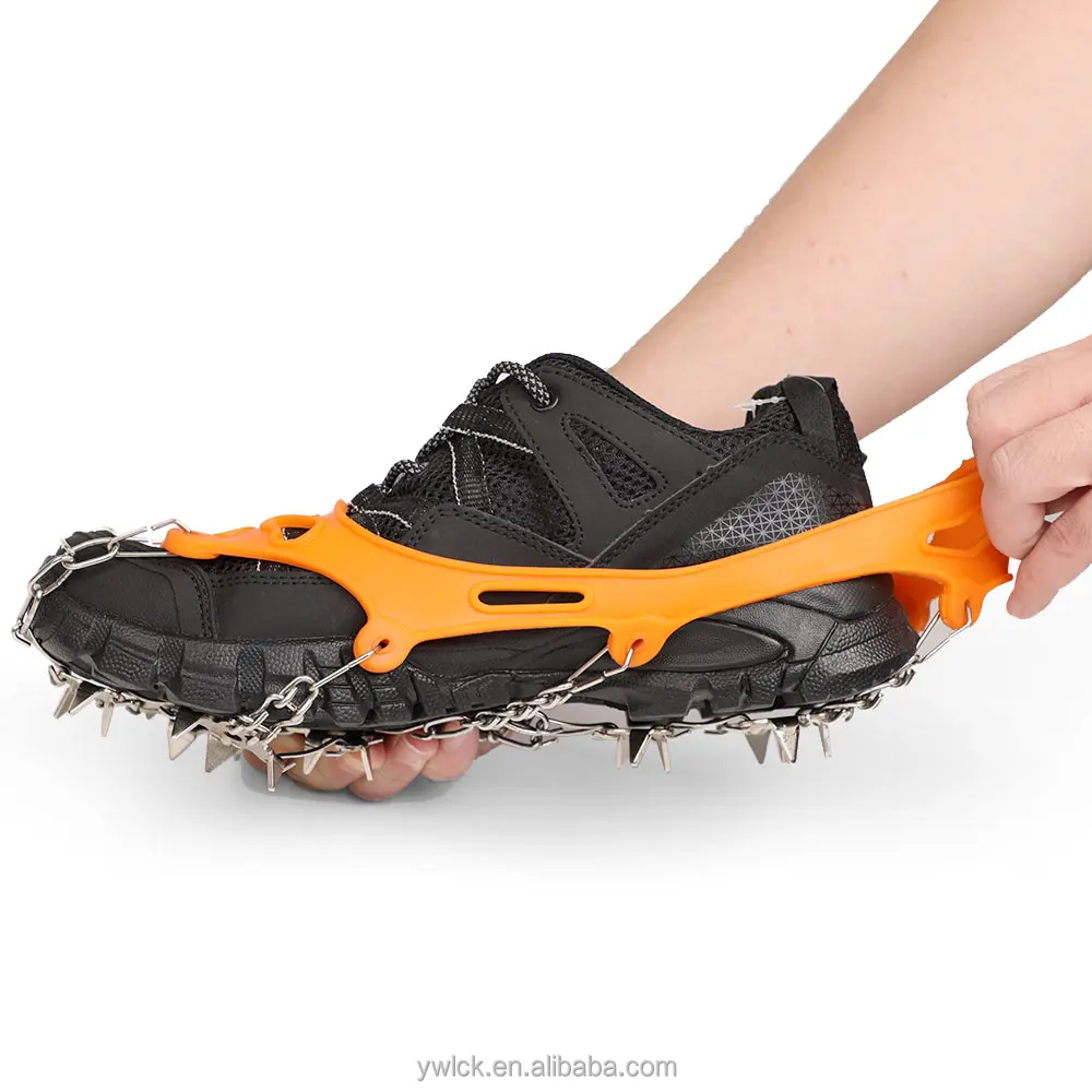 19 Teeth Hiking Stainless Steel Flexible Anti-Slip Traction Snow Shoe Grips Ice Cleats Black Snow Ice Spikes Crampons