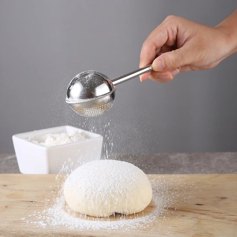 Flour Duster for Baking, One-Handed Operation 18/8 Stainless Steel Powdered Sugar Shaker Duster, Pick Up and Dust Flour Sifter