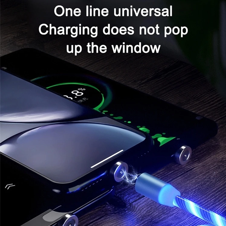ph5mm 2pin portable usb charger rotating tpe 5v/2.4a magnetic led flowing mobile phone fast charging cable luminous 3 in 1