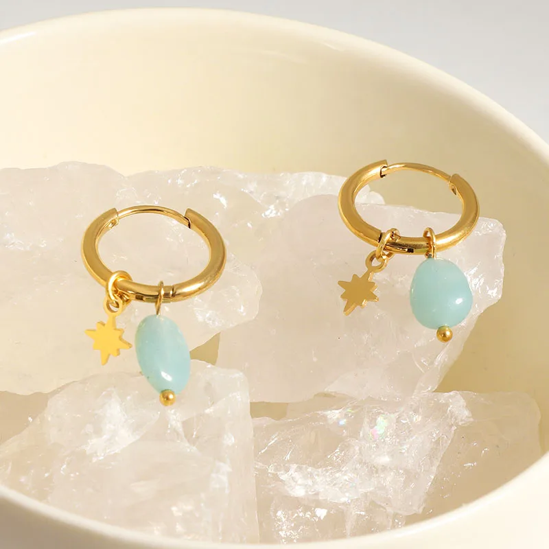 MICCI Amazonite Stone Earrings Niche Light 18k Gold Charm Opal Natural Stone Eight Mang North Star Pendant Earring Jewelry