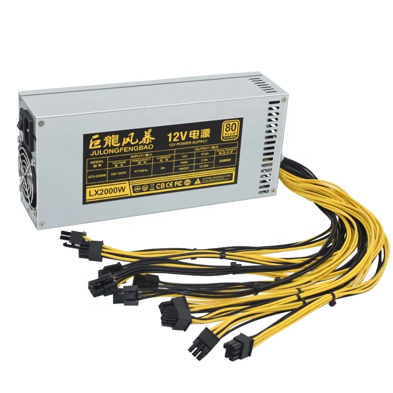High Quality 2U Single Channel 2000W 80 PLUS Power Supply 10*6PIN 24*11*6.5cm RU/FR/US/CA Warehouse In Stock