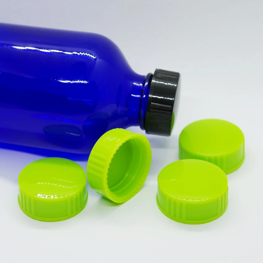 Wholesale custom Boston blue glass bottle 18/400 black green plastic screw cap in lids
