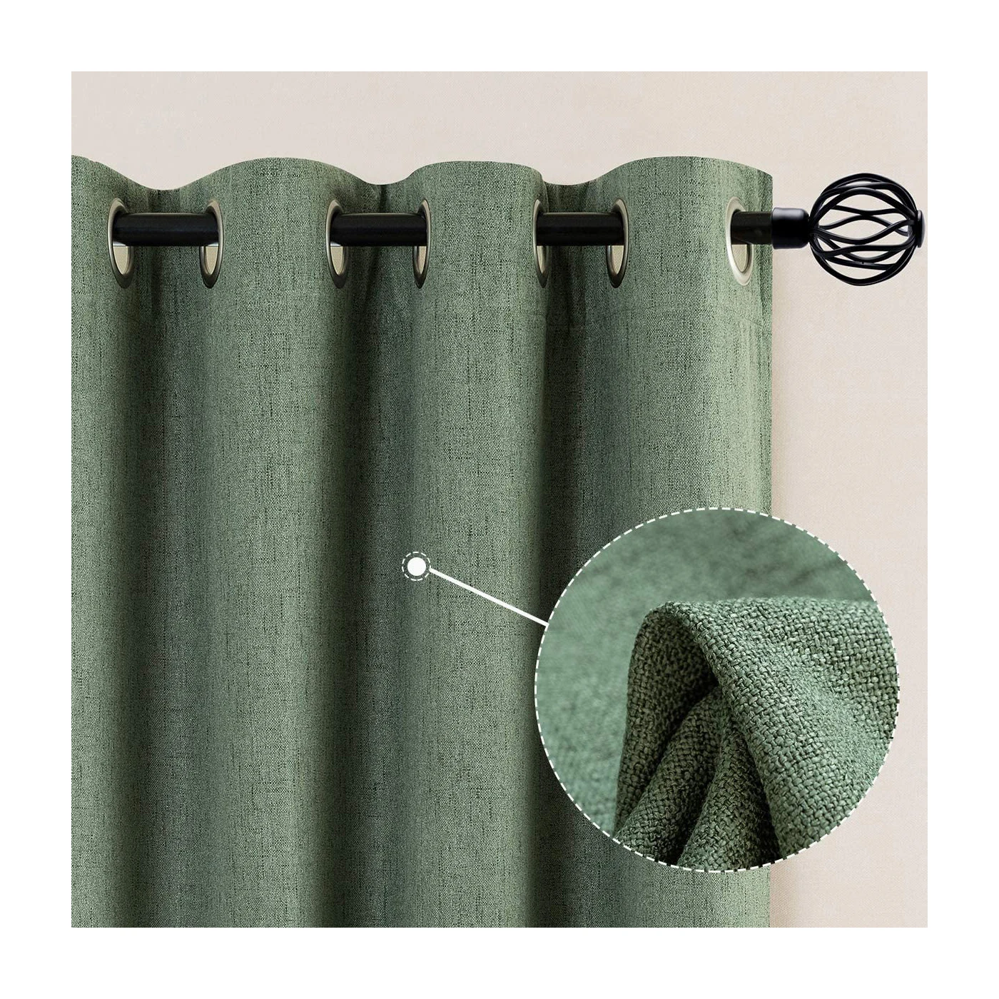 Amazon Hot Sale Cortina Solid Color Faux Linen Blackout Curtains Living Room 100% Polyester green