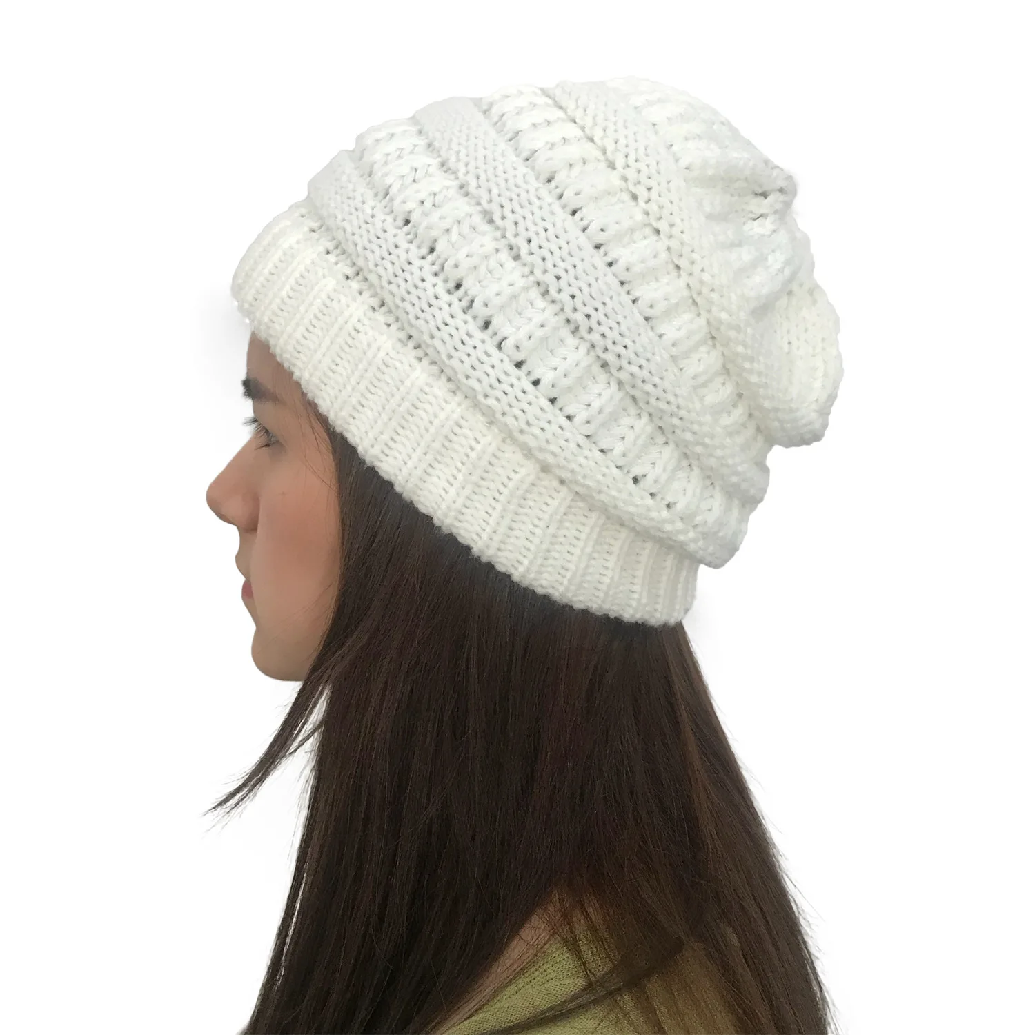 2022 New Fashion Women Winter Knit Horsetail Hole Hat Girls Warm Bonnets Knitted Hats Casual Wholesale Soft Hat
