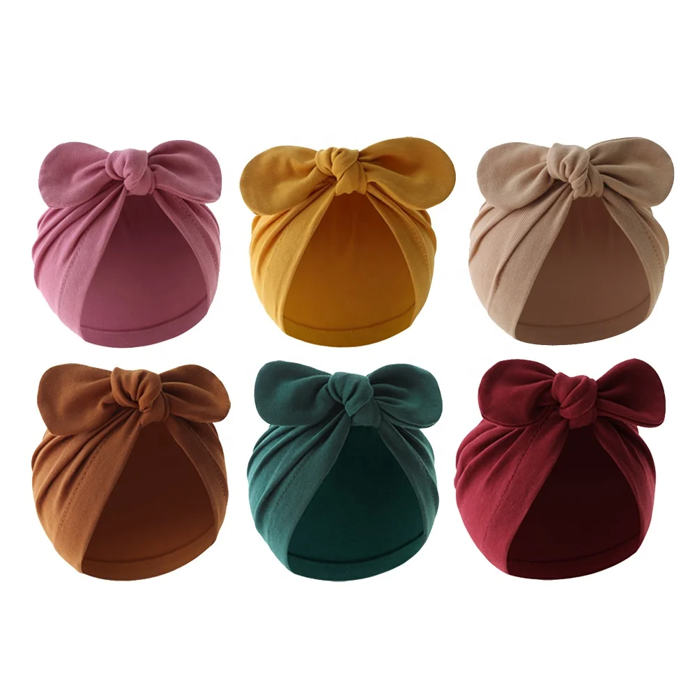 WD-A488  Colorful Turban Cap Baby Knotted Rabbit Ear Cap 6-18M Toddler Hats
