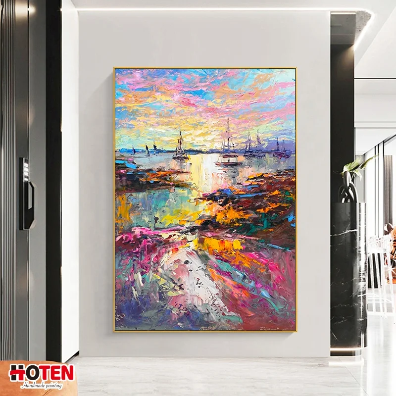 Bay texture abstract landscape decorative painting pure hand-painted purple color oil painting