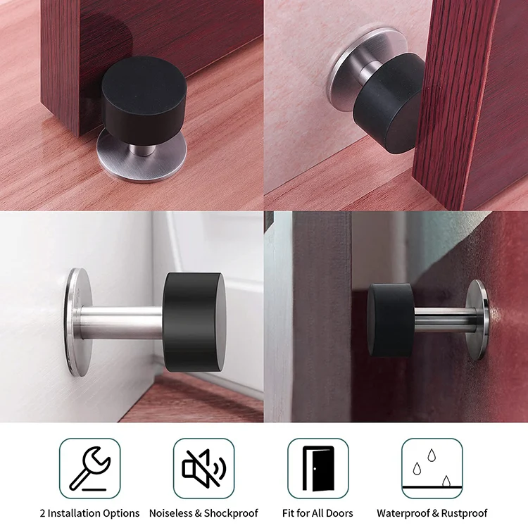Hotel Bathroom Small Door Stop Stainless Steel Brushed Nickel with Rubber Head Wall Protector Glass Door Stoppers