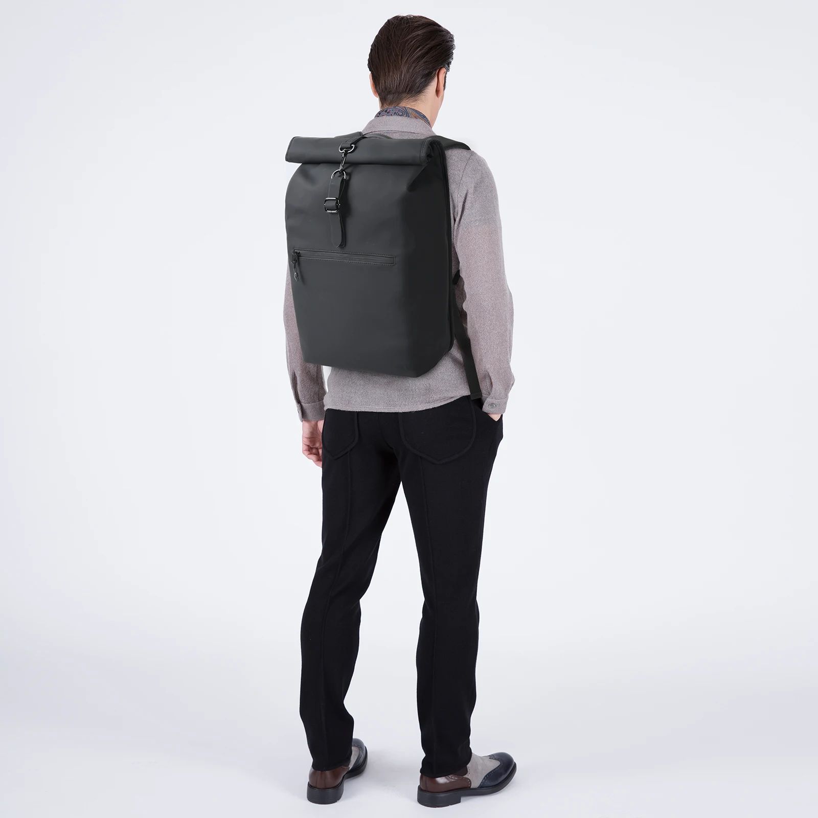 waterproof Tuck Pack Expandable roll top backpack black nylon rolltop laptop backpacks school bags unisex custom logo leather