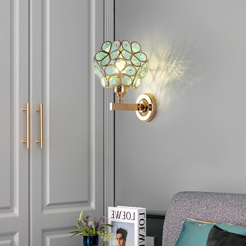 European Style Wall Sconce Light Indoor Gold Crystal Shade LED Wall Lamps For Home Bedroom