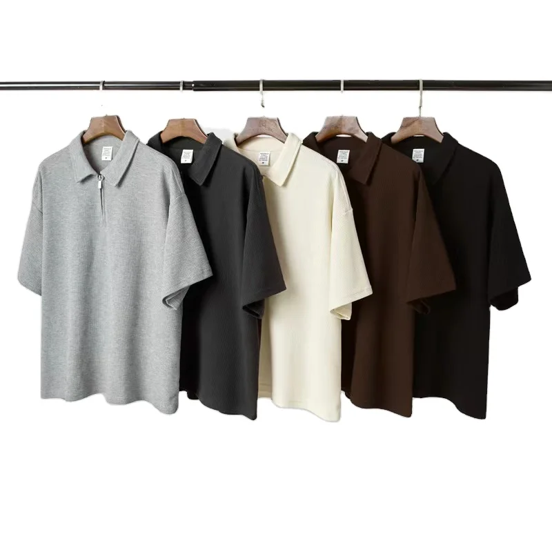 2022 New design mens heavy knit waffle fabric 260gsm casual tops solid plain oversized thermal t shirts
