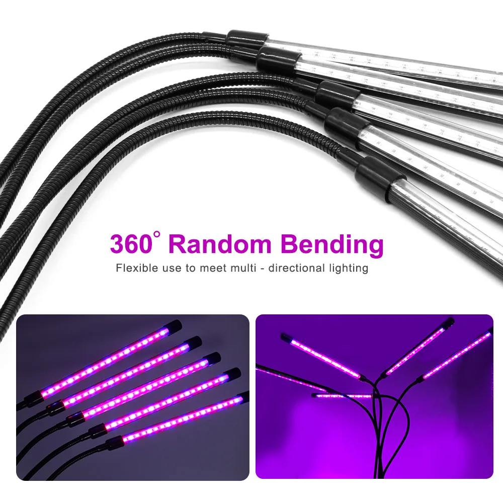 50W Five tube plant lamp LED red blue plant growth lamp DC round head timing clip plant lamp grow light bar
