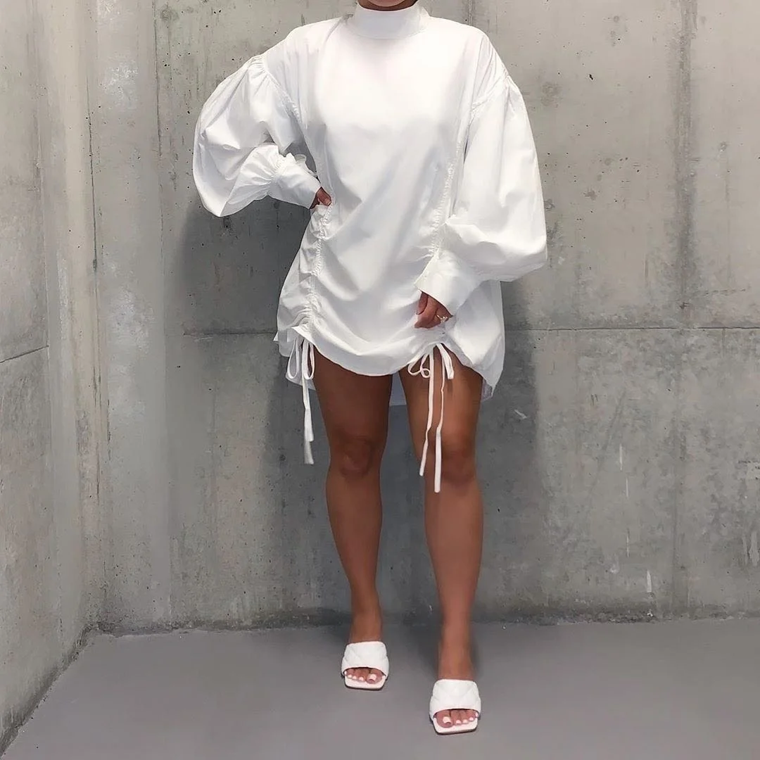 
European ladies long sleeve loose casual shirt dress spandex fabric sexy asymmetrical pattern 