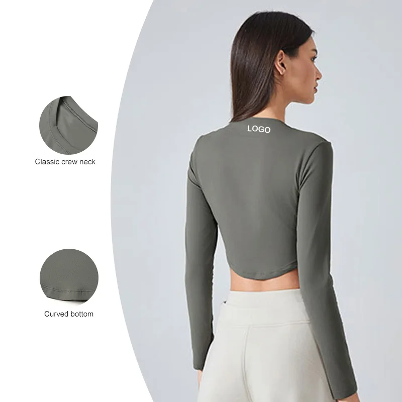 DAW193 Women Custom New Pullover Sexy Long Sleeve Crop Top Casual Streetwear White T-shirt Quick Dry Lightweight Adults