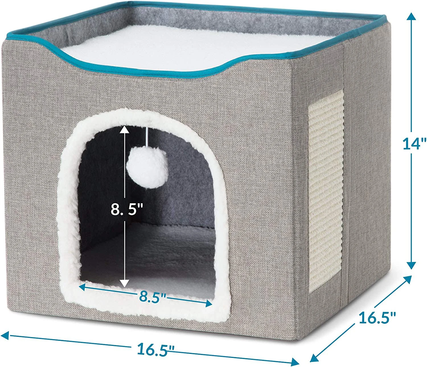 Cat Beds for Indoor Foldable Large Cat House for Pet Cat Cave with Scratch Pad Pet Scratcher with Hanging Ball