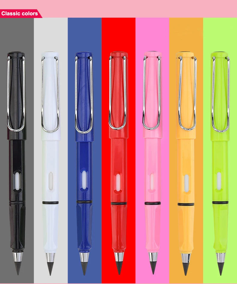 Plastic Clip pen holder Colorful Forever Tip Nib No ink Lead  Long time use Eternal pen inkless Pencil