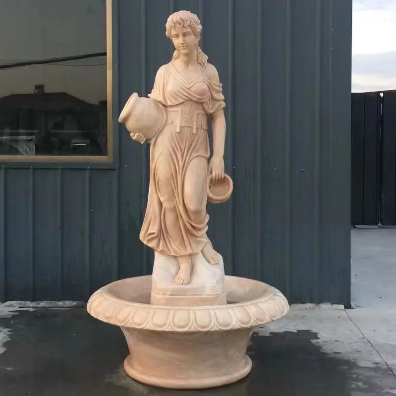 Factory customized handmade high-quality hot selling outdoor garden decoration yellow marble antique figure statue for sale