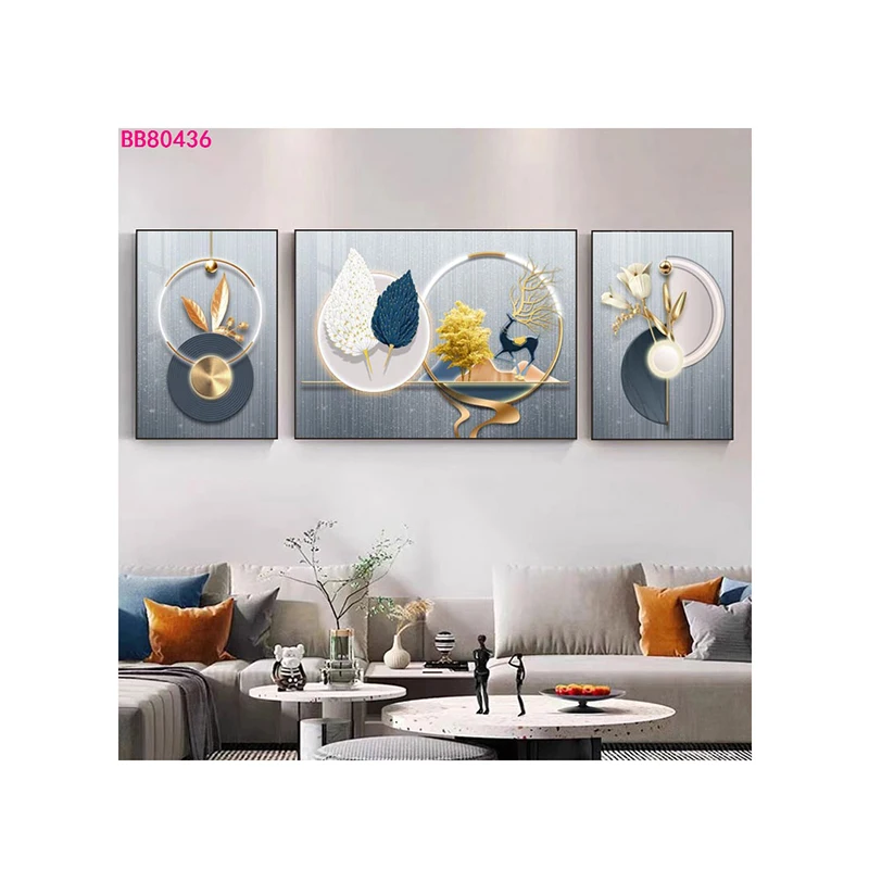 3 Panels Abstract 3D Effect Crystal Porcelain Painting Home Decor Art Printing Wall Decoration Paintings