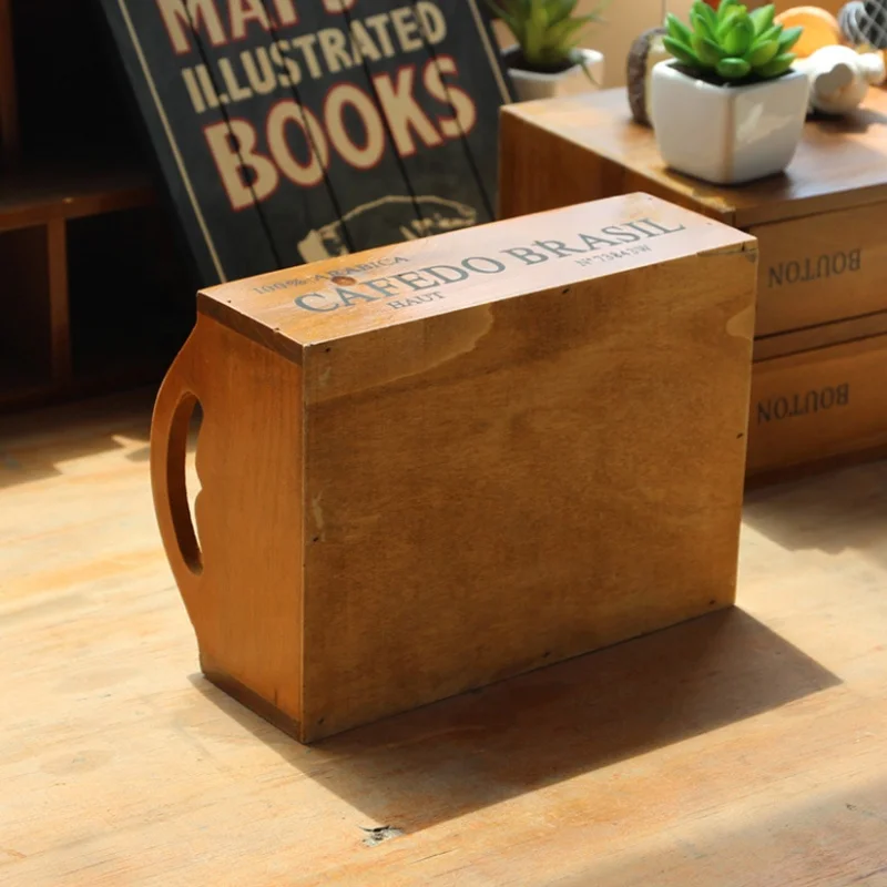 Wooden Succulent Flower Planter Box With Handle Desktop Organizer Rectangle Wooden Planters