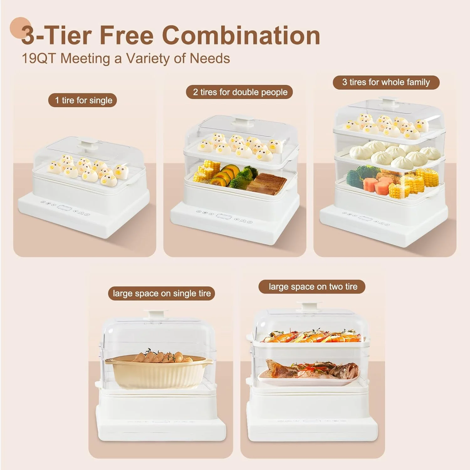 Food Steamer Steam Cooker Pot 3 Layer Large Capacity 800W Steamer Machine for Food