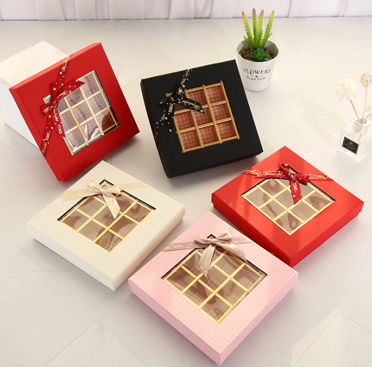 Elegant customize printed red chocolate box gift packaging paper box with divider and pallet