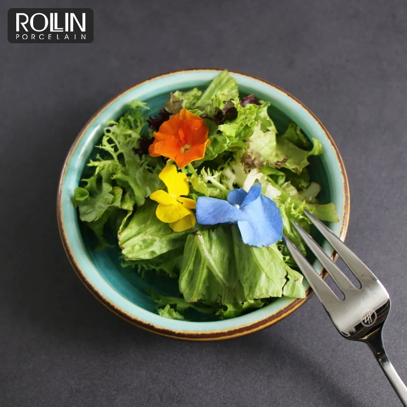 Microwave Oven Safe Porcelain ceramic tableware Under Glaze Turquoise Green Dinnerware Set Plates for Restaurant Crockery