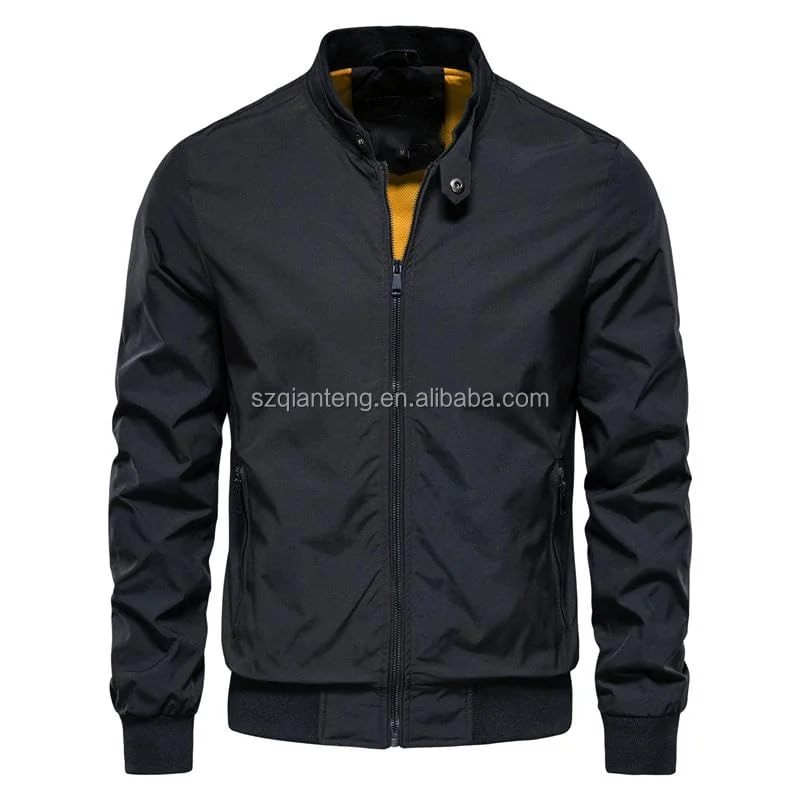 AQTQ Stand Collar Jackets Casual Clothes Solid Color Spring Outerwear Male Coat Waterproof Bomber Flight Jacket For Men
