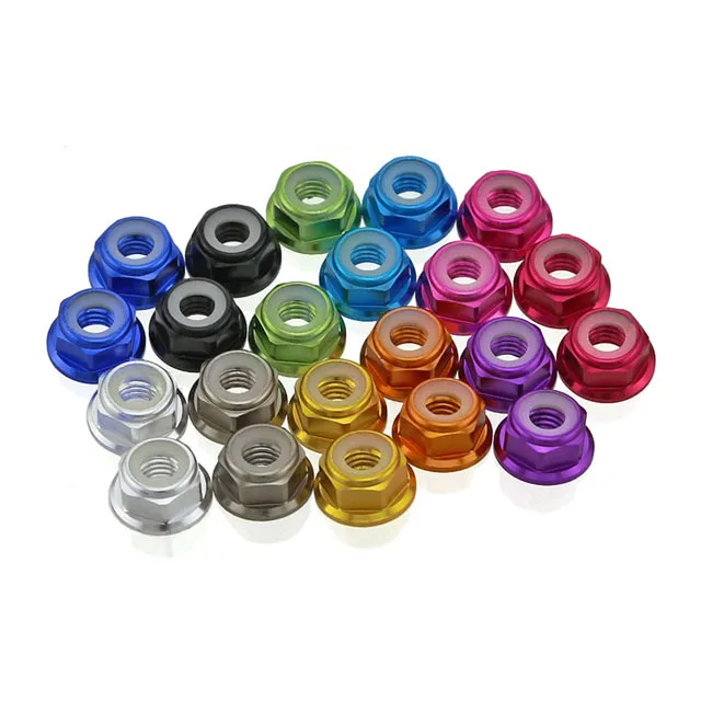 Colorful Aluminum Alloy Hex Flange Nut Nylon Anti-loosening Nut DIN6926 Colored Flange Nut M2 - M8