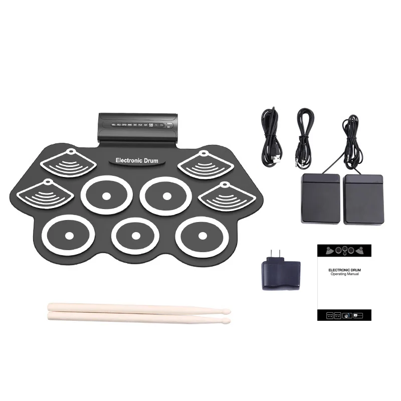 Foldable electronic drum set portable roll up digital drum kit silicone drum set with high quality