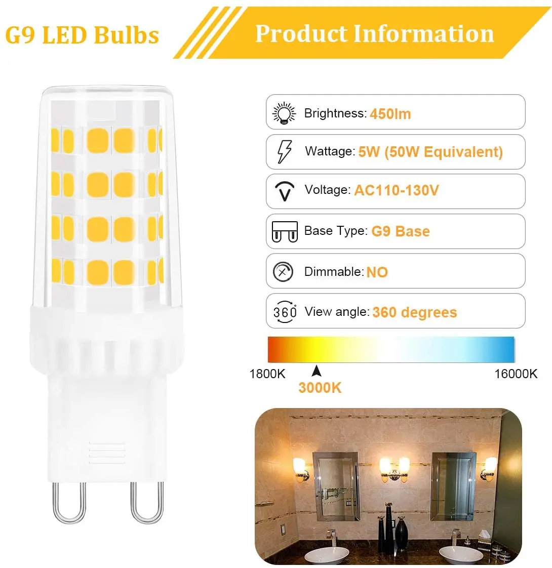  Горячая Распродажа 5 Вт LED G9 50 эквивалент Bi Pin Галогенные лампы нерегулируемая яркость теплый белый 3000K Светодиодные Энергосберегающая