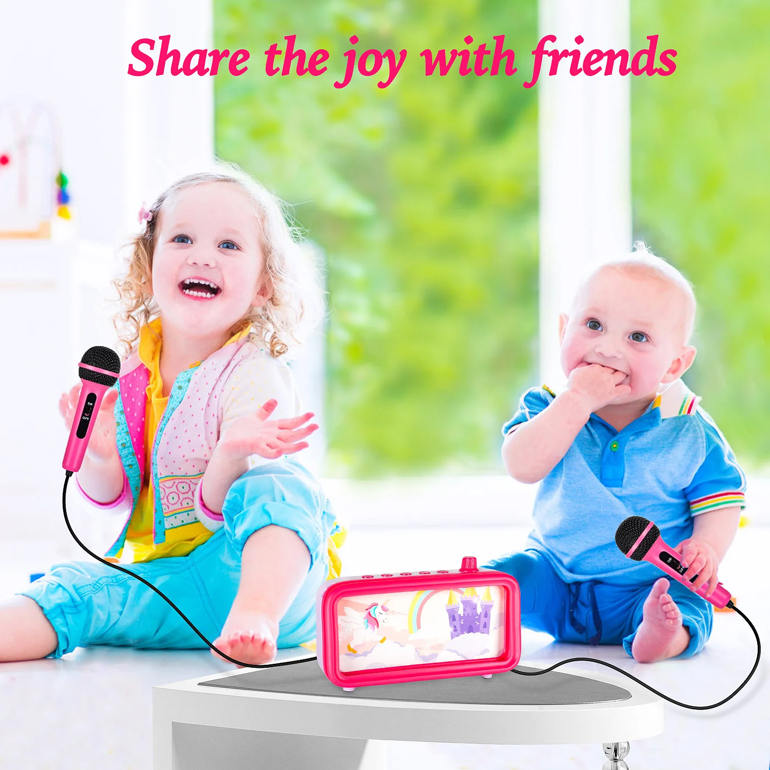 Oem караоке Набор аккумуляторная КТВ дети пение караоке двойные микрофоны беспроводной портативный синий зуб Игрушки Музыкальные инструменты