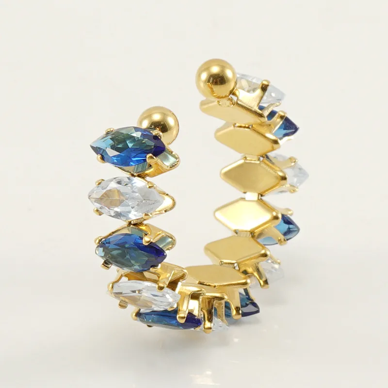 Luxury Fashion 18K Gold Plated Stainless Steel Colorful Geometric Zircon Ring Adjustable Engagement Party