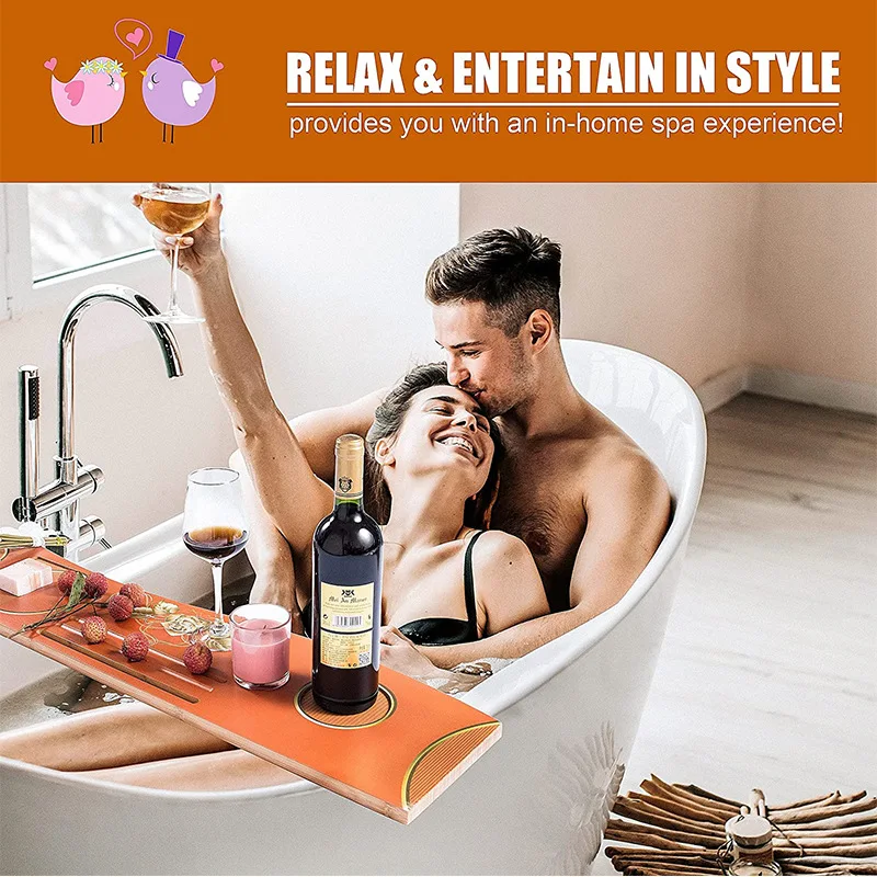 Factory In Stock Hotel Home Bamboo Wooden Bathroom Bath Luxury Bathtub Caddy Tray