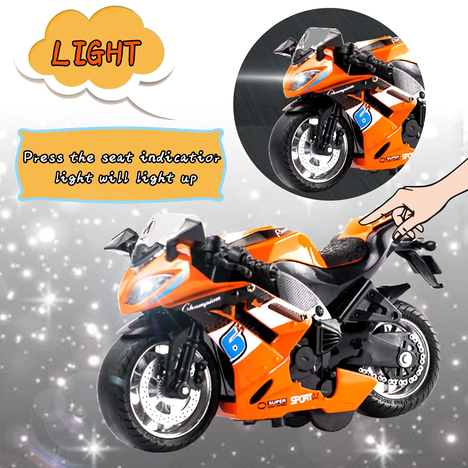 Diecast Toy Motorcycle model 1:14 Scale light and sound Gift Collection Pull Back Metal Simulation Collection Motor