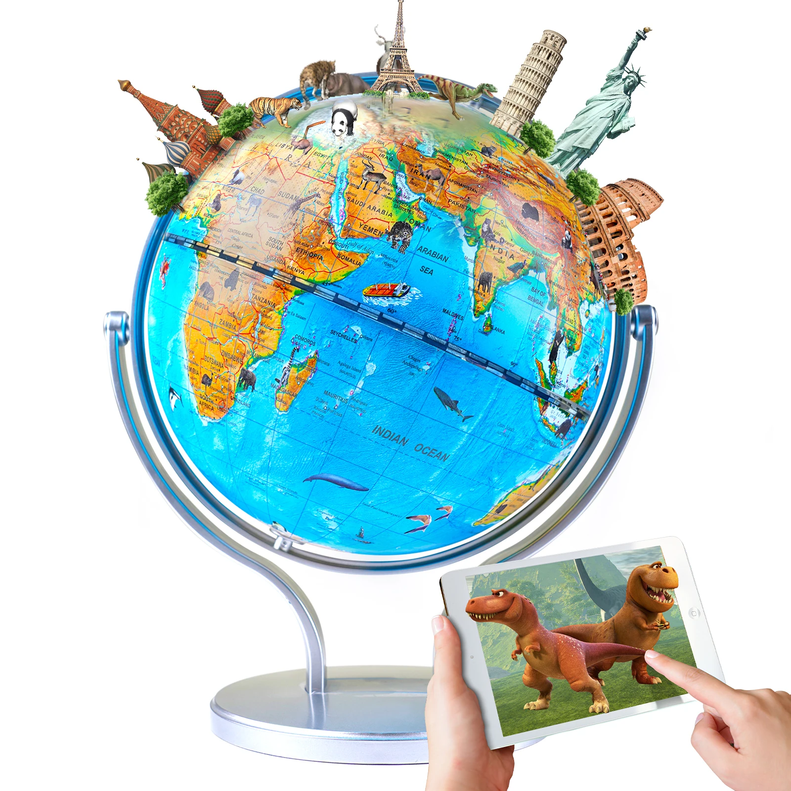 20cm world globe 3d picture gift rotating LED illuminated lighting animal English AR world globe 3d for kids 3d paper globe