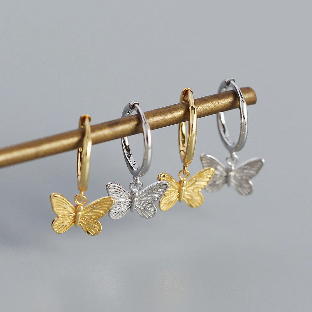 2023 Chic Gold Plating High Polished Butterfly Shape Earrings Delicate 925 Silver Animal Butterfly Huggie Earrings For Girls