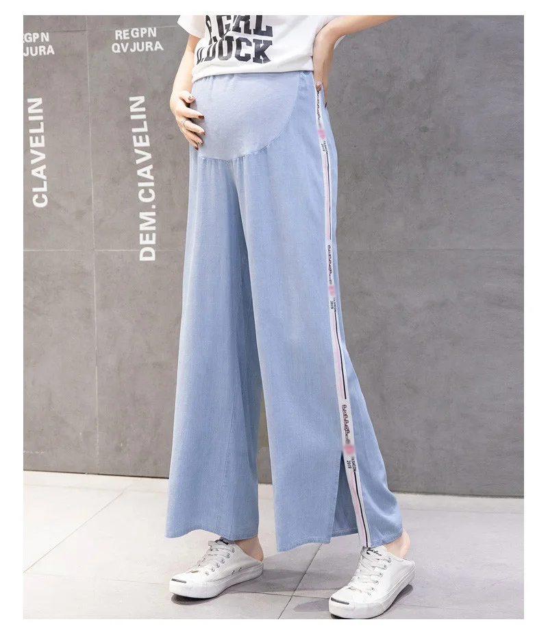 
Wide Leg Loose Maternity Jeans Pregnant Women Spring Summer Adjustable Elastic Waist Cotton Pregnancy Maternity Clothes Trousers 