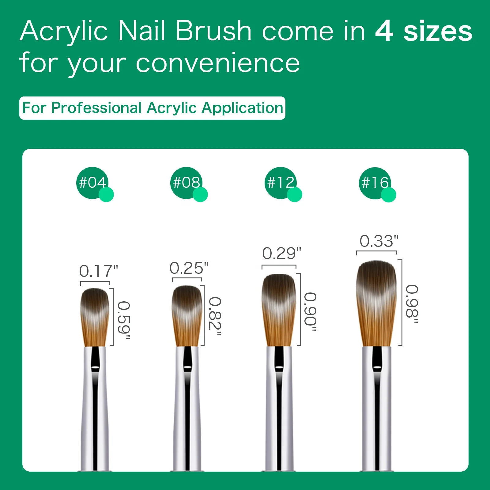 New Arrivals 4PCS Nails Brush Acrylic Kolinsky Set Size #04#08#12#16 Green Metal Handle Acrylic Brush