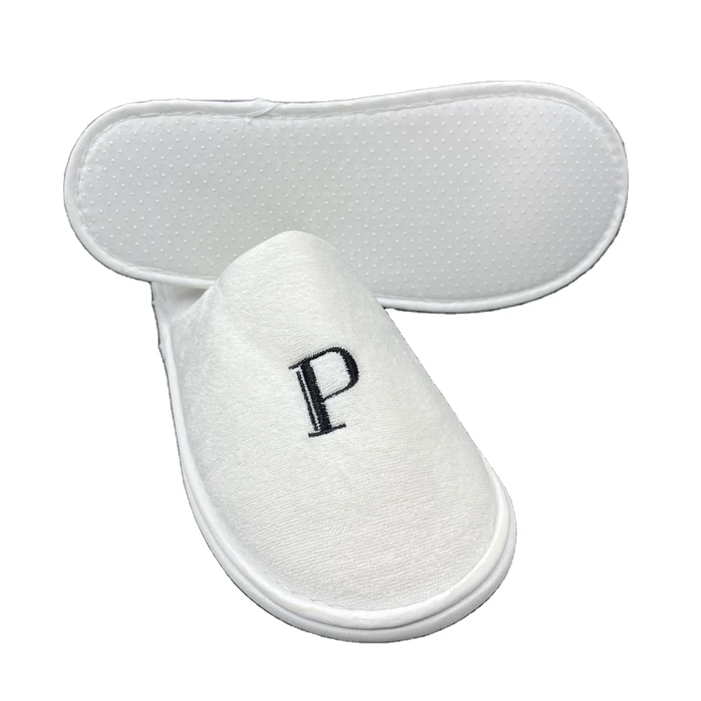 Customized logo hotel promotional slippers Terry cotton disposable white slippers
