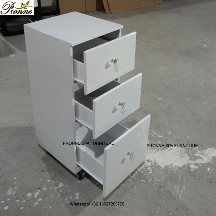 white pedicure storage cart trolley with wheels for hair salon