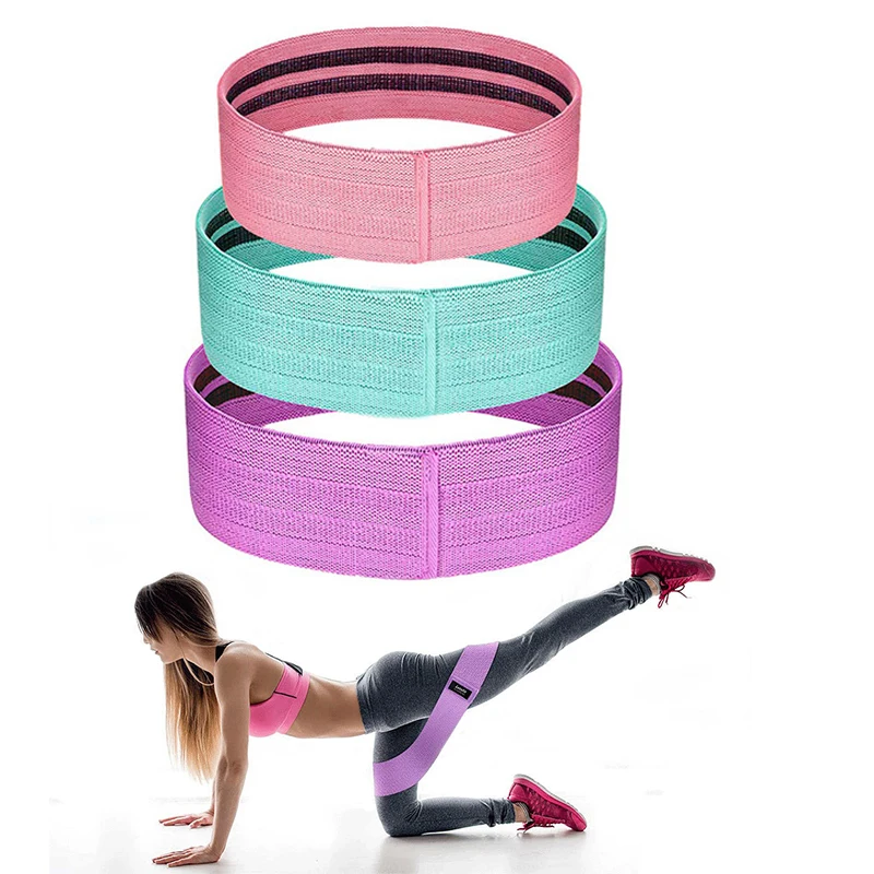 3pcs/set Yoga Elastic Exercise Fitness Workout Booty Polyester Fabric and Rubber Resistance Loop Bands for Strength Training