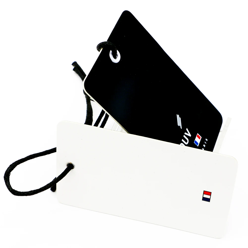 High Grade Matt Black Hang Tag clothing price tags Custom logo qr code tag clothes label custom print variable data