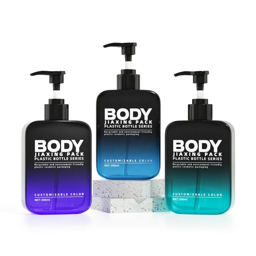 OEM ODM Custom 150ml 300ml Recyclable Hdpe Plastic Body Lotion Pump Bottle Cosmetics Square Shaped Unique Lotion Bottles Luxury