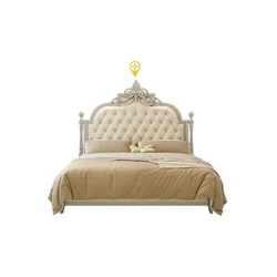 French Light Luxury Solid Wood Cherry Wood Double Bed Cream Style Princess Bed Genuine Leather Palace Carved King Bed