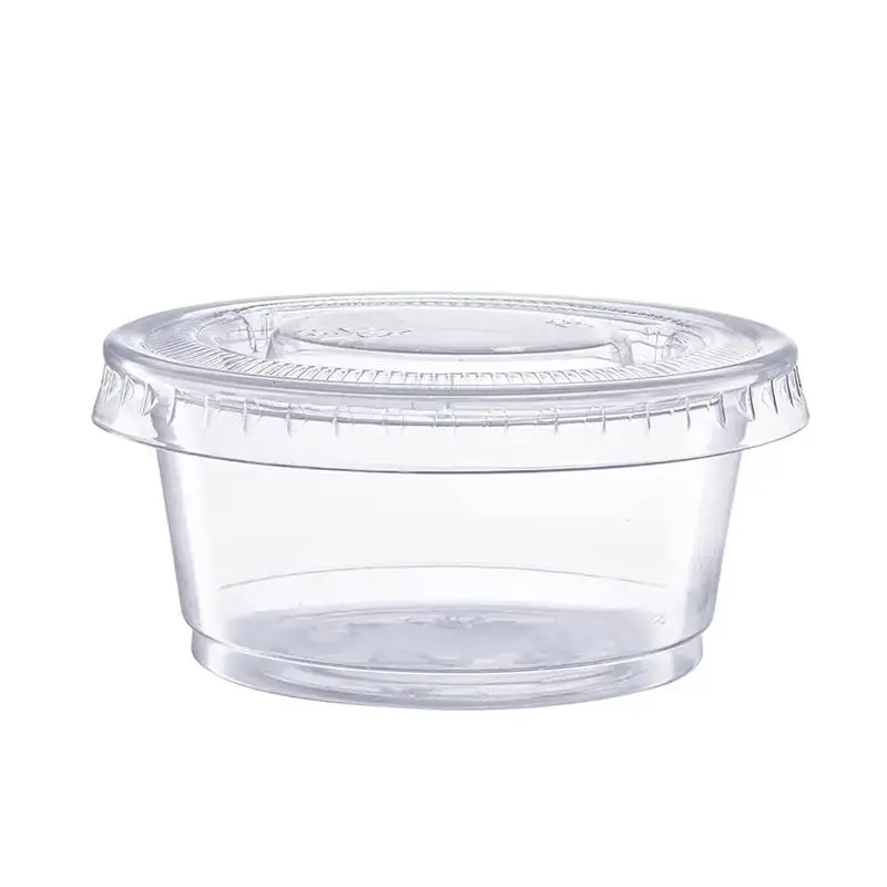 Wholesale 0.75 Oz 1oz 1.5oz 2oz 4oz Disposable Plastic Clear Transparent Plastic Sauce Cups Portion Cup With/Without Hinged Lid