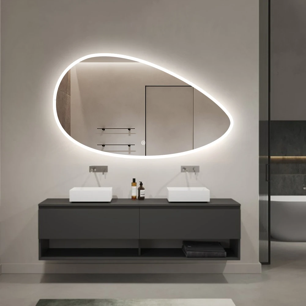 Luxury Irregular Led Mirror Touch Screen Bathroom Mirror With Heating Defog Smart Mirror For Villa Hotel Project