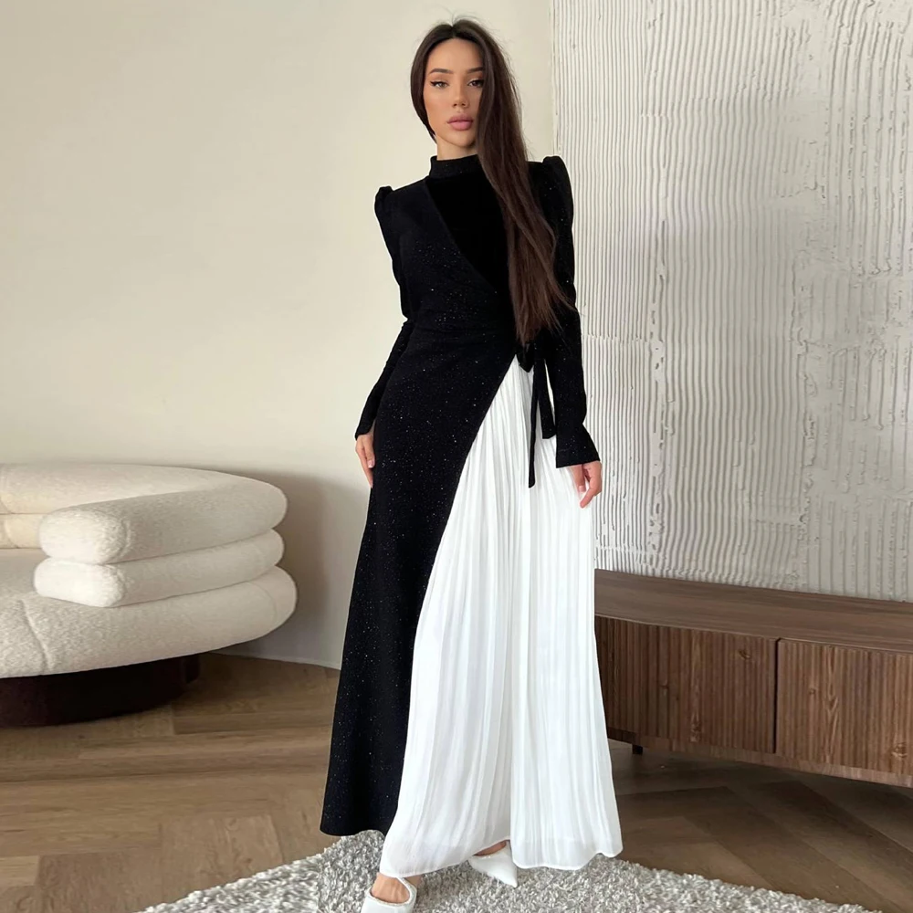 2024 Islamic Muslim Turkish Spring Fashion Temperament Long Sleeve Splicing Design Pleated Two Piece Dress 7017
